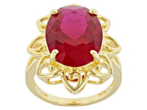 Lab Created Ruby 18k Yellow Gold Over Sterling Silver Ring 9.65ct