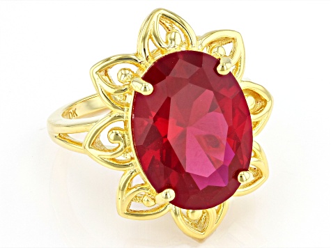 Lab Created Ruby 18k Yellow Gold Over Sterling Silver Ring 9.65ct