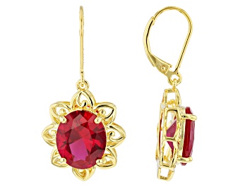 Picture of Lab Created Ruby 18k Yellow Gold Over Sterling Silver Earrings 9.11ctw