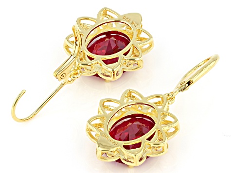 Lab Created Ruby 18k Yellow Gold Over Sterling Silver Earrings 9.11ctw