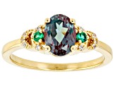 Lab Alexandrite With Lab Emerald & White Zircon 18k Yellow Gold Over Sterling Silver Ring 1.36ctw