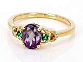 Lab Alexandrite With Lab Emerald & White Zircon 18k Yellow Gold Over Sterling Silver Ring 1.36ctw