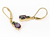 Lab Alexandrite with White Zircon 18k Yellow Gold Over Sterling Silver Earrings 1.86ctw