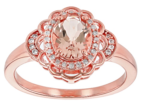 Morganite With White Diamond And White Zircon 18k Rose Gold Over Sterling Silver Ring 1.08ctw