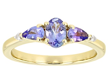 Picture of Tanzanite With White Diamond 18k Yellow Gold Over Sterling Silver Ring 0.75ctw