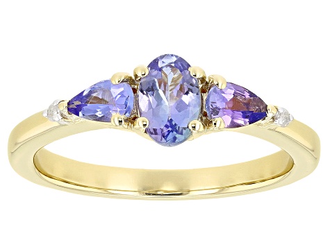 Tanzanite With White Diamond 18k Yellow Gold Over Sterling Silver 