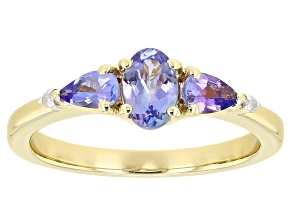 Tanzanite With White Diamond 18k Yellow Gold Over Sterling Silver Ring 0.75ctw