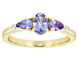 Tanzanite With White Diamond 18k Yellow Gold Over Sterling Silver Ring 0.75ctw