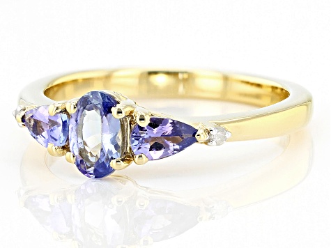 Tanzanite With White Diamond 18k Yellow Gold Over Sterling Silver 