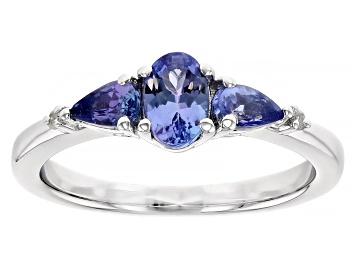 Picture of Blue Tanzanite With White Diamond Rhodium Over Sterling Silver Ring 0.75ctw