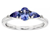 Blue Tanzanite With White Diamond Rhodium Over Sterling Silver Ring 0.75ctw