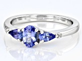 Blue Tanzanite With White Diamond Rhodium Over Sterling Silver Ring 0.75ctw