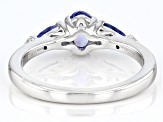 Blue Tanzanite With White Diamond Rhodium Over Sterling Silver Ring 0.75ctw
