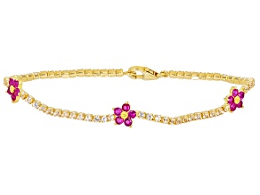 Lab Ruby With Lab Created White Sapphire 18k Yellow Gold Over Sterling Silver Bracelet 4.46ctw