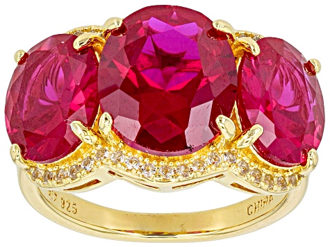 Lab Created Ruby With Lab Created Sapphire 18k Yellow Gold Over Sterling Silver Ring 16.18ctw