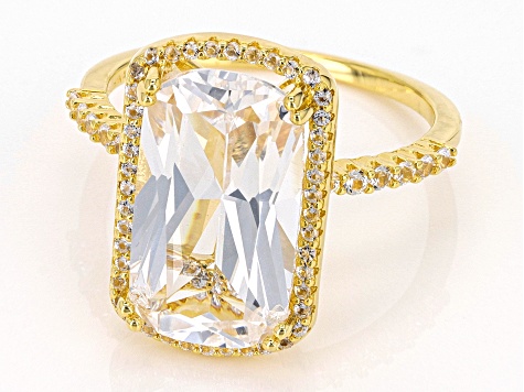 Lab Created White Sapphire 18k Yellow Gold Over Sterling Silver Ring 10.75ctw