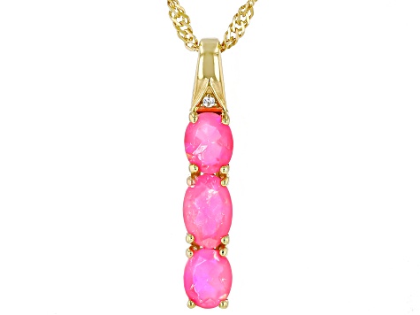 Pink Ethiopian Opal with Zircon 18k Yellow Gold Over Sterling Silver Pendant with Chain 0.66ctw