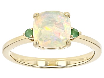 Picture of Ethiopian Opal With Emerald 18k Yellow Gold Over Sterling Silver Ring 1.06ctw