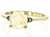Ethiopian Opal With Emerald 18k Yellow Gold Over Sterling Silver Ring 1.06ctw