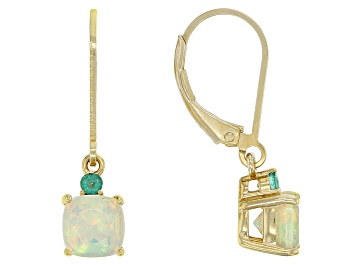 Picture of Ethiopian Opal With Emerald 18k Yellow Gold Over Sterling Silver Earrings0.97ctw