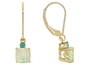 Ethiopian Opal With Emerald 18k Yellow Gold Over Sterling Silver Earrings0.97ctw