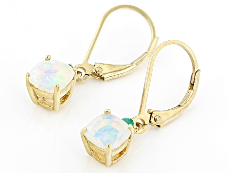 Ethiopian Opal With Emerald 18k Yellow Gold Over Sterling Silver Earrings0.97ctw