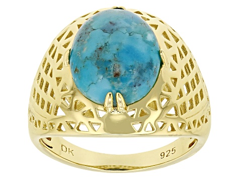 Blue Turquoise 18k Yellow Gold Over Sterling Silver Ring