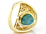 Blue Turquoise 18k Yellow Gold Over Sterling Silver Ring
