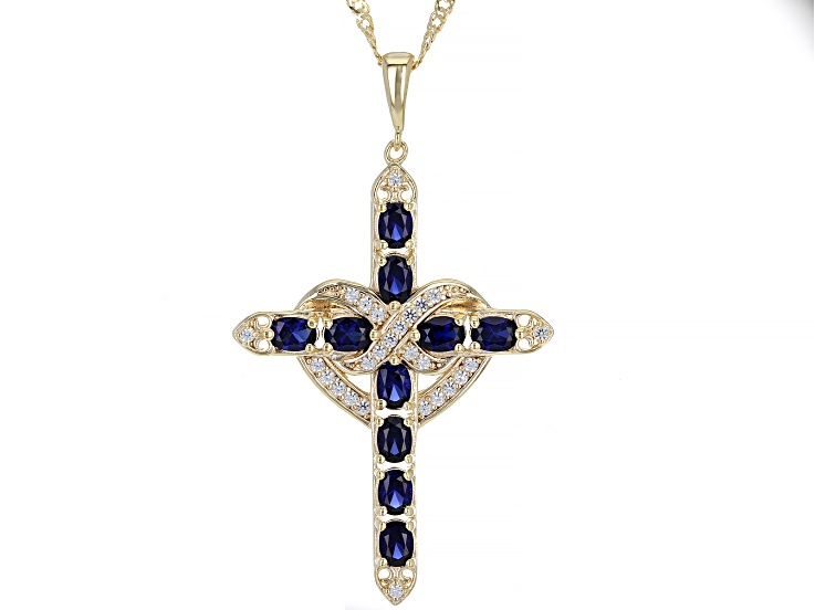 Blue Lab Created Sapphire With White Topaz 18k Yellow Over
