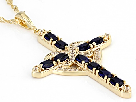 Blue Lab Created Sapphire With White Topaz 18k Yellow Over