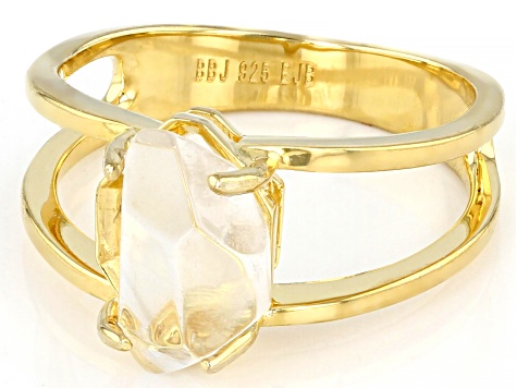 White Herkimer Quartz 18k Yellow Gold Over Sterling Silver Ring