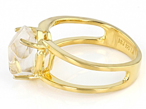 White Herkimer Quartz 18k Yellow Gold Over Sterling Silver Ring