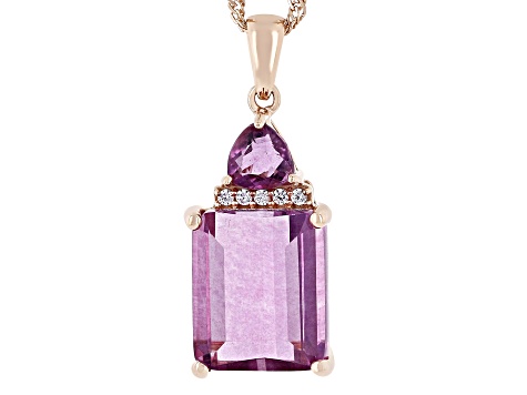 Purple Fluorite & White Zircon 18k Rose Gold Over Silver Pendant With Chain 6.69ctw