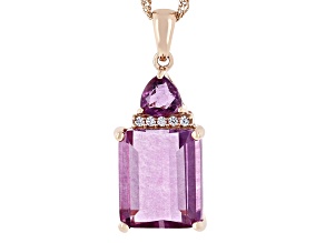 Purple Fluorite & White Zircon 18k Rose Gold Over Silver Pendant With Chain 6.69ctw