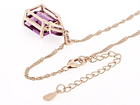 Purple Fluorite & White Zircon 18k Rose Gold Over Silver Pendant With Chain 6.69ctw