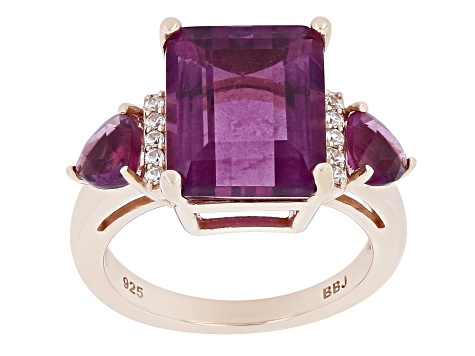 Purple Fluorite With White Zircon 18k Rose Gold Over Silver Ring 7.13ctw