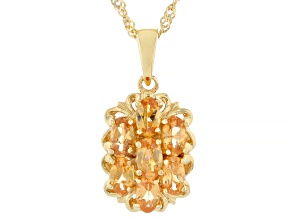 Orange Mandarin Garnet 18K Yellow Gold Over Silver Pendant With Chain. 1.73ctw