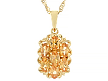 Picture of Orange Mandarin Garnet 18K Yellow Gold Over Silver Pendant With Chain. 1.73ctw