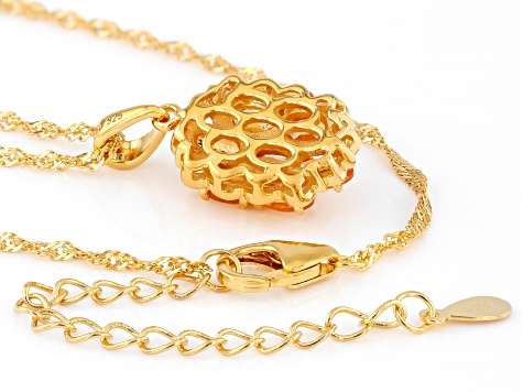 Orange Mandarin Garnet 18K Yellow Gold Over Silver Pendant