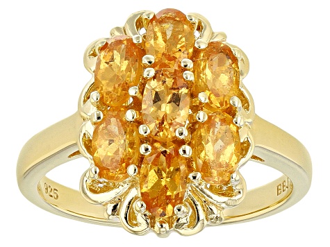 Orange Mandarin Garnet 18K Yellow Gold Over Silver Ring. 1.73ctw