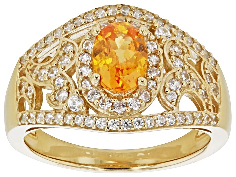 Orange Mandarin Garnet And White Zircon 18k Yellow Gold Over Silver Ring 1.49ctw