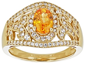 Orange Mandarin Garnet And White Zircon 18k Yellow Gold Over Silver Ring 1.49ctw