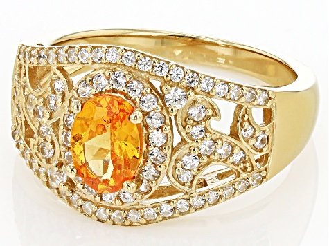 Orange Mandarin Garnet And White Zircon 18k Yellow Gold Over Silver Ring 1.49ctw