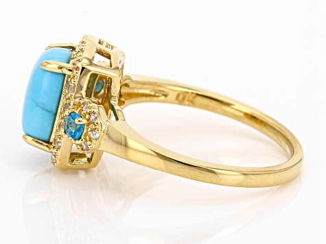 Sleeping Beauty Turquoise, Neon Apatite, White Zircon 18k Yellow Gold Over  Silver Ring 0.28ctw