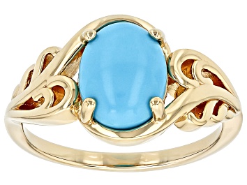 Picture of Blue Sleeping Beauty Turquosie 18k Yellow Gold Over Sterling Silver Ring