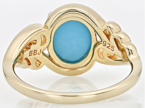 Blue Sleeping Beauty Turquosie 18k Yellow Gold Over Sterling Silver Ring