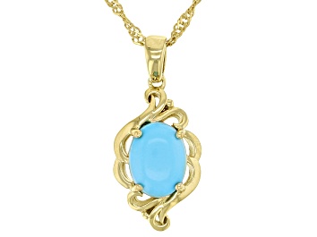 Picture of Sleeping Beauty Turquoise 18k Yellow Gold Over Sterling Silver Pendant With Chain