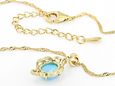 Sleeping Beauty Turquoise 18k Yellow Gold Over Sterling Silver Pendant With Chain