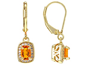 Fire Opal With White Zircon 18k Yellow Gold Over Sterling Silver Earrings 0.91ctw