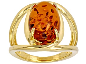 Amber 18k Yellow Gold Over Sterling Silver Ring